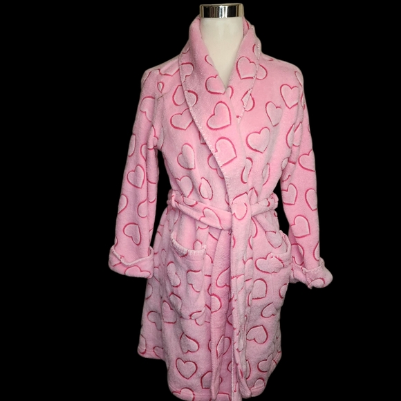 Secret Treasures Pink Hearts Belted Bathrobe Spa Size M 8-10 Pockets Sleepwear - Picture 12 of 12